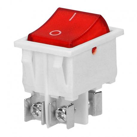 Łącznik kołyskowy podświetlany, przycisk czerwony, biała obudowa, 20(10)A / 250VAC