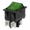 Łącznik kołyskowy podświetlany, przycisk zielony, czarna obudowa, 20(10)A / 250VAC