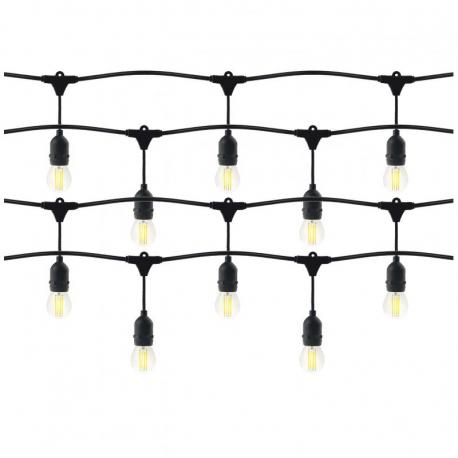 Zestaw girlanda oświetleniowa 15 m, IP44, czarna + 15 żarówek LED 1W E27, 3000K + 1 żarówka gratis