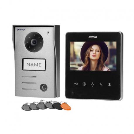 Zestaw wideodomofonowy 2-żyłowy bezsłuchawkowy, kolor, 4,3" LCD, z czytnikiem breloków zbliżeniowych, czarny, NAOS RFID