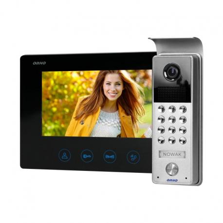 Zestaw wideodomofonowy bezsłuchawkowy, kolor, LCD 7", z szyfratorem, natynkowy, czarny, CERES