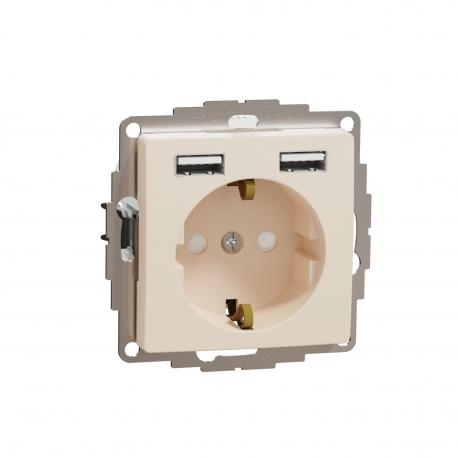 Gniazdo schuko z USB A+A 2,4A, beżowe