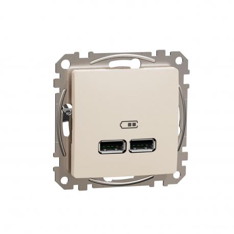 Gniazdo ładowania USB A+A 2,1A, beżowe