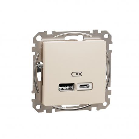 Gniazdo ładowania USB A+C 2,4A, beżowe