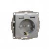 Gn. schuko z USB A+A 2,4A, srebrne alu.