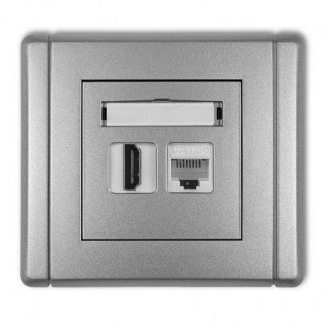Karlik FLEXI Gniazdo pojedyncze HDMI + gniazdo komp. poj. 1xRJ45, kat. 5e, 8-stykowe srebrny metalik 7FGHK