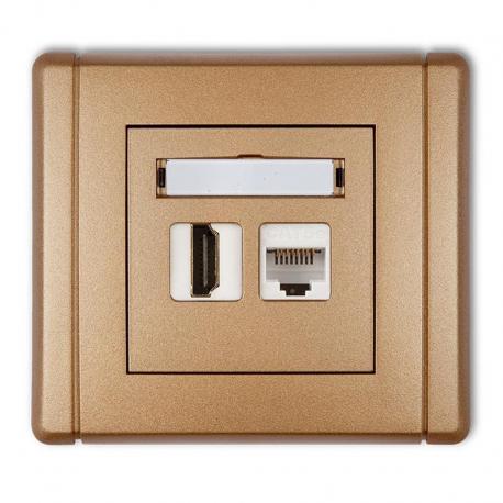 Karlik FLEXI Gniazdo pojedyncze HDMI + gniazdo komp. poj. 1xRJ45, kat. 5e, 8-stykowe złoty metalik 8FGHK