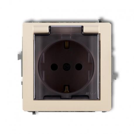 Karlik Mechanizm gniazda bryzgoszczelnego z uziemieniem SCHUKO 2P+Z (klapka dymna, przesłony torów prądowych) DECO beżowy