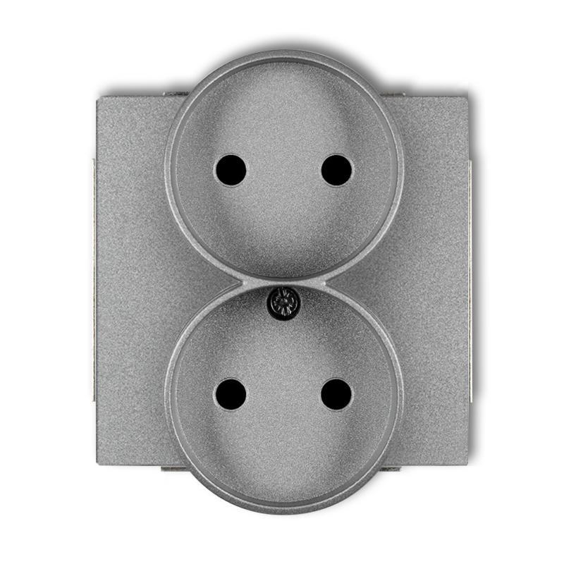 Karlik Mechanizm gniazda podwojnego do ramki DECO Soft, bez uziemienia 2x2P (przesłony torów prądowych) DECO srebrny metalik