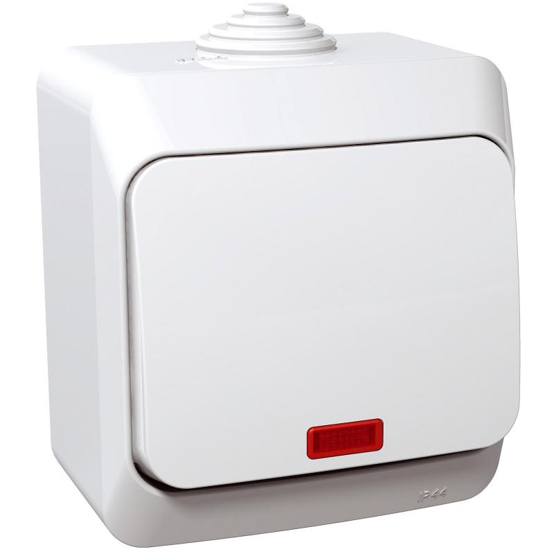 Cedar Plus - Łącznik 1-biegunowy z podświetleniem IP44 biały