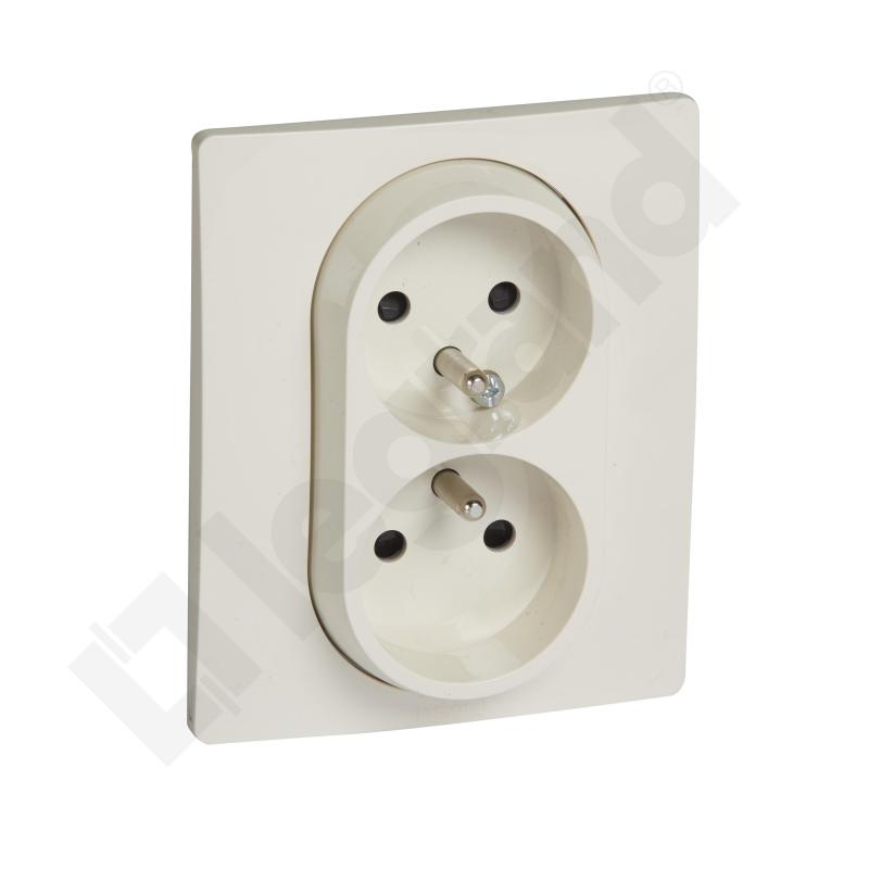 Niloe - Gniazdo 2x2P+Z 16 A kompaktowe zaciski śrubowe KREMOWE z przesłoną