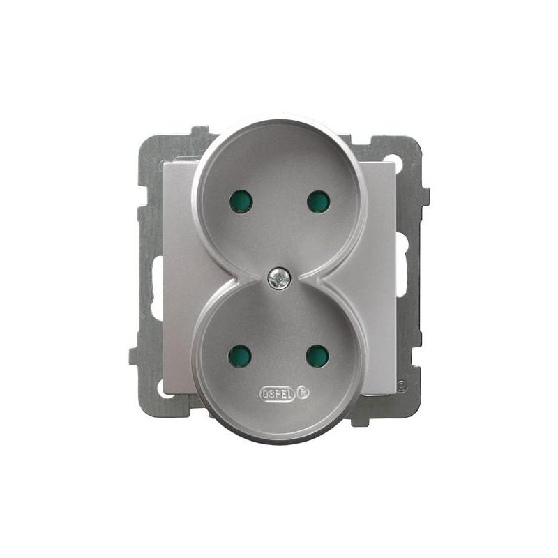 AS Srebro, Gniazdo 2-krotne B/U, do montażu w ramkach z przesł. (GP-2GRP/m/18) Ospel