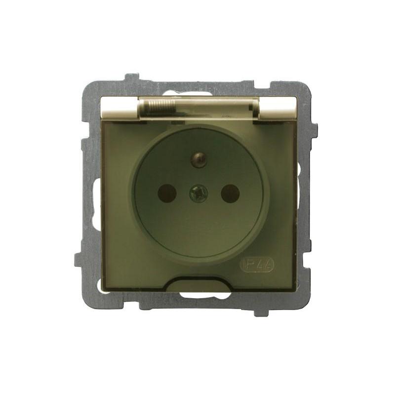 AS Ecru, Gniazdo 1-krotne Z/U, IP44 wieczko przezroczyste (GPH-1GZ/m/27/d) Ospel