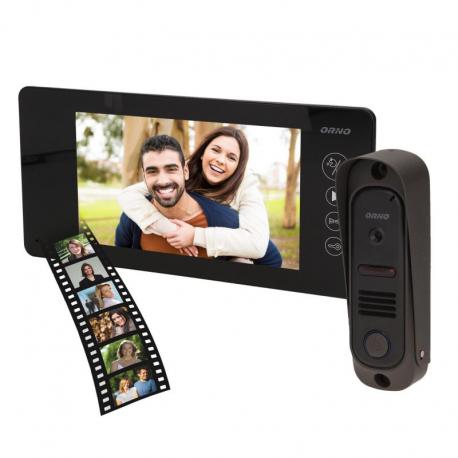Orno Zestaw wideodomofonowy bezsłuchawkowy, kolor, LCD 7", pin hole, pamięć, czarny, ARCUS MEMO