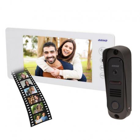 Orno Zestaw wideodomofonowy bezsłuchawkowy, kolor, LCD 7", pin hole, pamięć, biały, ARCUS MEMO