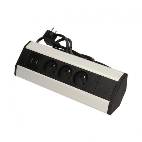 Gniazdo meblowe z ładowarką USB i przewodem 1,8m, 3x2P+Z, 2xUSB (typ A, 2,1A)