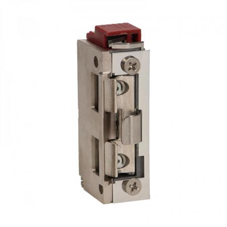 Elektrozaczep symetryczny z prowadnicą i sygnalizacją niedomkniętych drzwi, rewersyjny, MINI, NISKOPRĄDOWY 280mA dla 12VDC