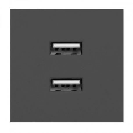 NOEN USB x 2, podwójny port modułowy 45x45mm z ładowarką USB, 2,1A 5V DC, czarny