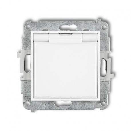 Karlik MINI Mechanizm gniazda bryzgoszczelnego z uziemieniem 2P+Z (klapka biała, przesłony torów prądowych) biały MGPB-1zp