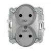 Karlik MINI Mechanizm gniazda podwójnego do ramki z uziemieniem 2x(2P+Z) (przesłony torów prądowych) srebrny metalik 7MGPR-2zp