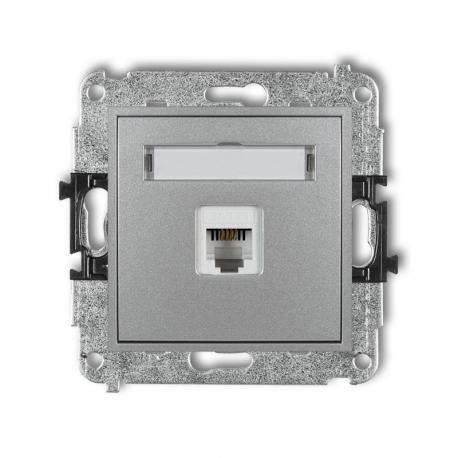 Karlik MINI Mechanizm gniazda telefonicznego pojedynczego 1xRJ11, 4-stykowy, beznarzędziowe srebrny metalik 7MGT-1