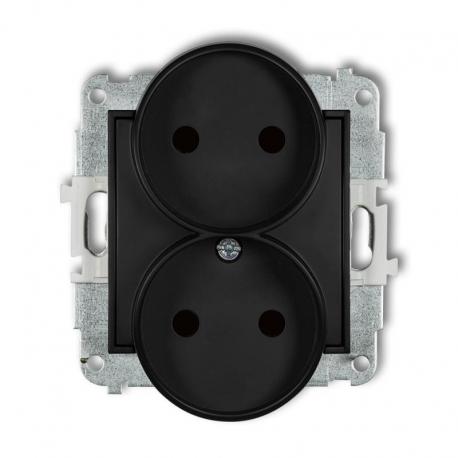 Karlik MINI Mechanizm gniazda podwójnego do ramki bez uziemienia 2x2P (przesłony torów prądowych) czarny mat 12MGPR-2p