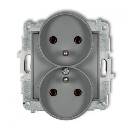 Karlik MINI Mechanizm gniazda podwójnego do ramki z uziemieniem 2x(2P+Z) (bez przesłon torów prądowych) szary mat 27MGPR-2z