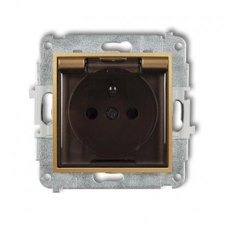 Karlik MINI Mechanizm gniazda bryzgoszczelnego z uziemieniem 2P+Z (klapka dymna, przesłony torów prądowych) złoty 29MGPB-1zdp