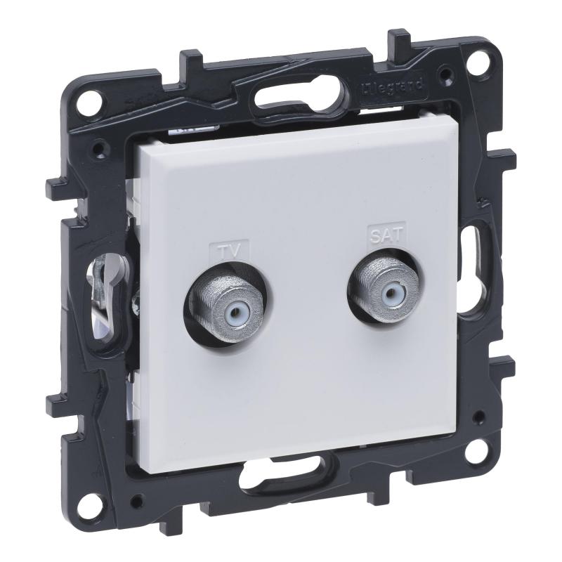 Legrand NILOE STEP Biały, gniazdo podwójne 2xTV typu "F" końcowe do instalacji typu gwiazda, 1,5 dB 863176