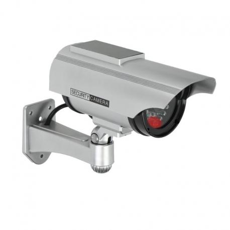 Atrapa kamery monitorującej CCTV, bateryjna, srebrna , z panelem solarnym