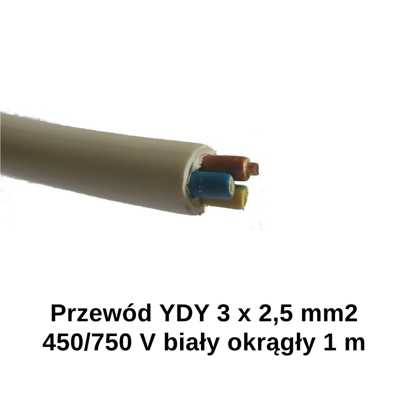 Przewód YDY 3 x 2,5 mm2 450/750 V biały okrągły 1 m
